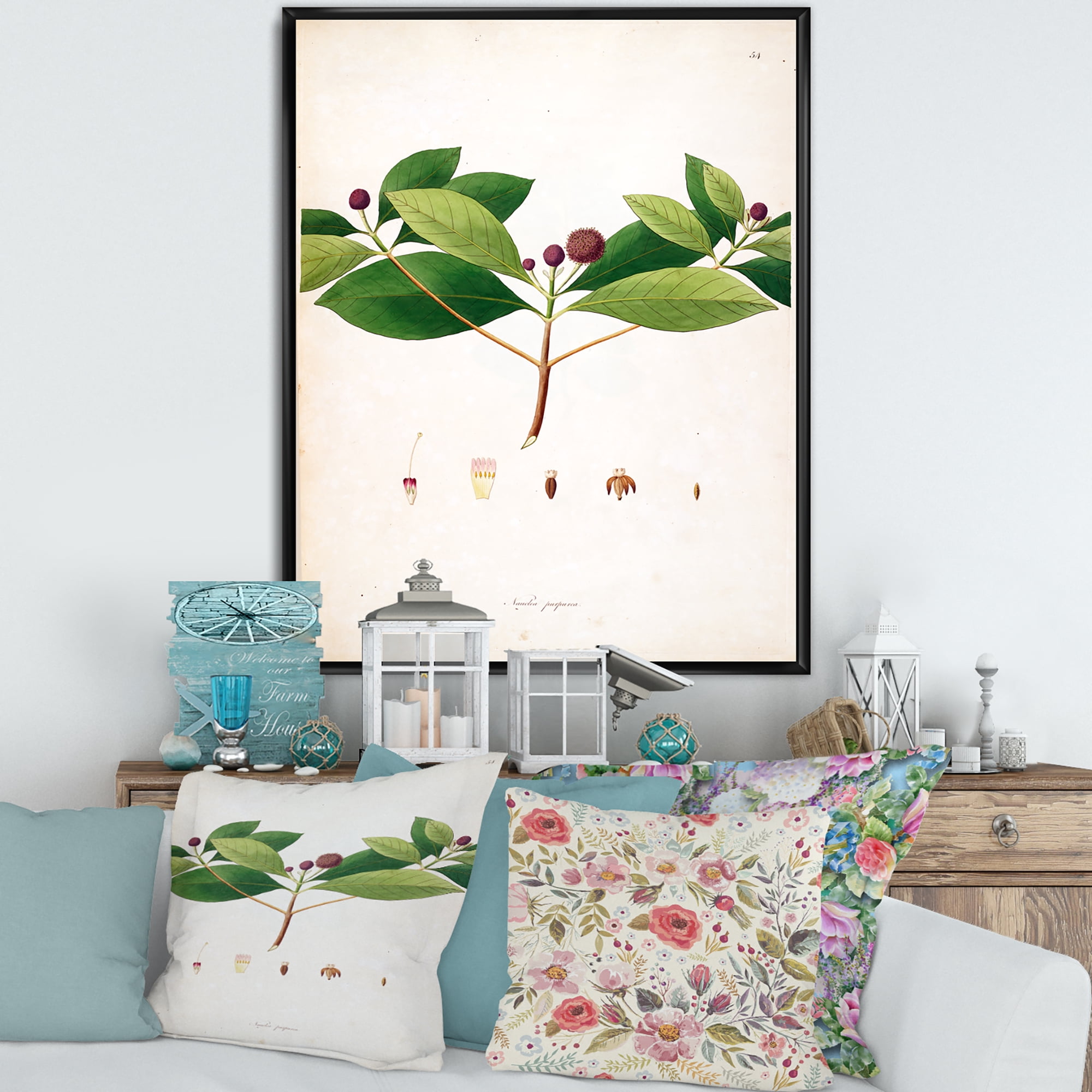 Designart 'Ancient London Plants X' Farmhouse Framed Canvas Wall Art Print