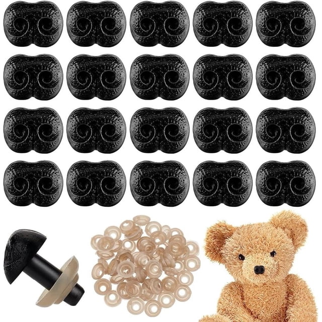 60 narices de seguridad de plástico para manualidades con 60 espaciadores para hacer muñecos de peluche, marionetas, animales de peluche, color negro, 10 x 13 x 4 mm