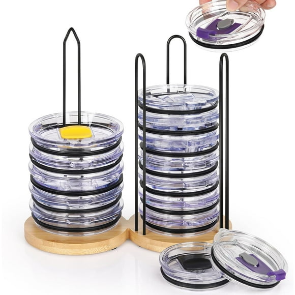 Jolensoy 2 IN 1 Tumbler Lid Stacker, Bamboo & Iron, Up to 20 Lids, Space-Saving Vertical Storage, Kitchen Cabinet & Countertop Organization