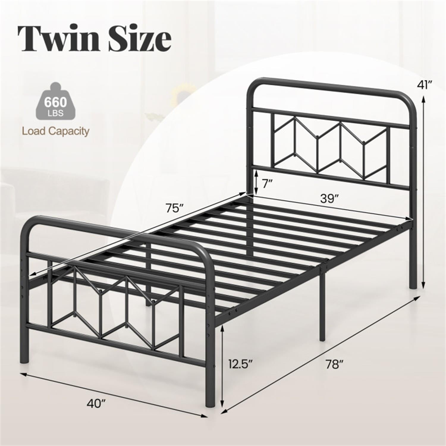 Demi Bonn Twin Size Bed Frame with High Headboard and Snap Lock Metal Slats, Platform Bed Frame with Under Bed Storage, No Box Spring Needed, Black