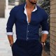 thumbnail image 1 of Camisa de hombre 2024, traje con solapa, para oficina, ocio, deportes al aire libre, gimnasio, costura, moda sencilla, color sólido, suave, cómoda, talla grande, 1 of 6