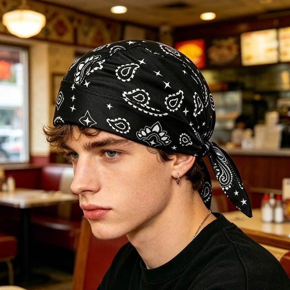 Unisex Quick Drying Liner Bandana Moisture Wicking Adjustable Tie Back UV Protection Head Wrap for Cycling Outdoor Sports(Black,58cm)