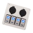 thumbnail image 1 of Car Modification Switch Panel, 4 Gang Aluminum Rocker Switch Panel Silver Oxide ON Off Pre Wired Double Blue LED Switch Panel For Automotive Car Boat RV, 1 of 8