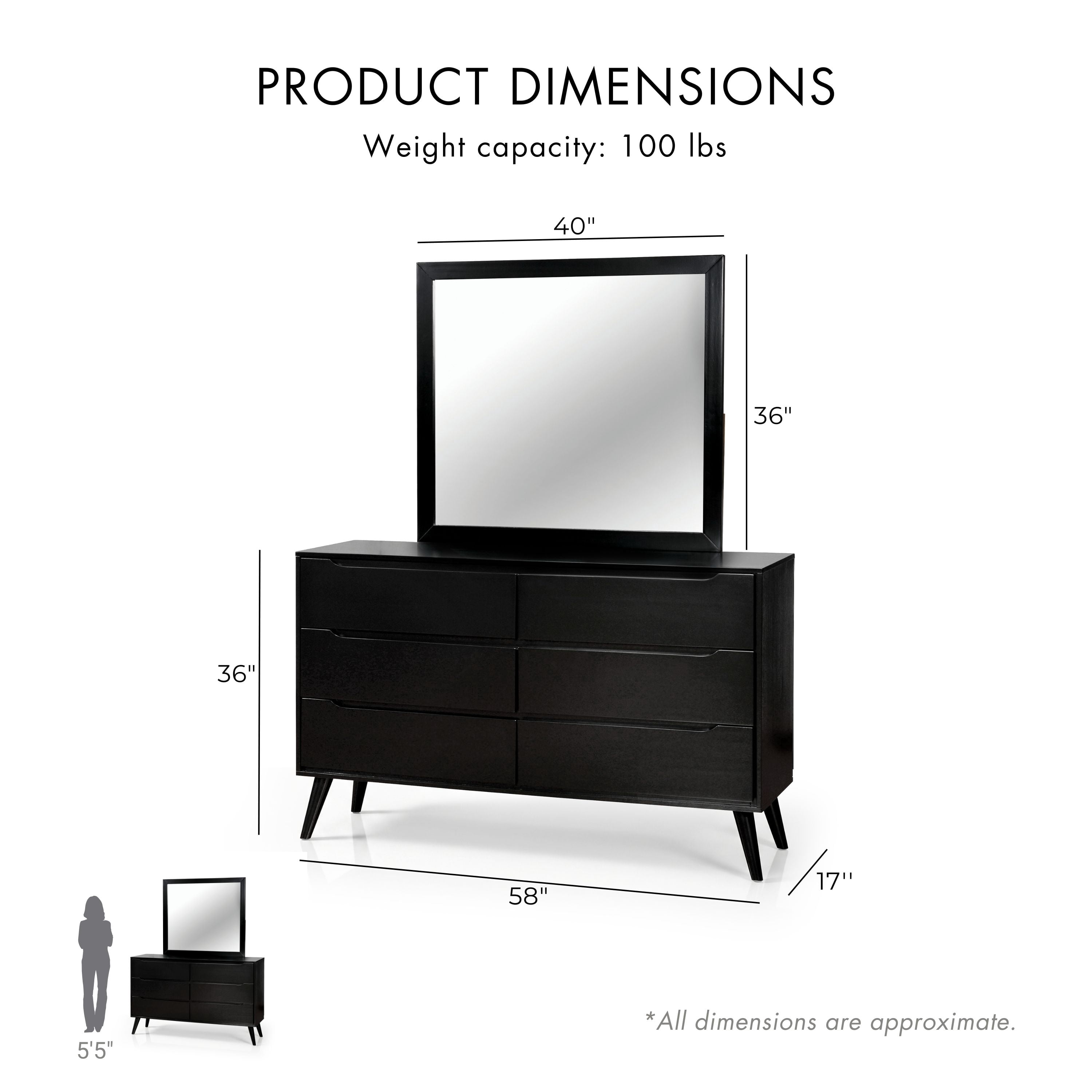 Furniture of America Farrah 2-Piece Dresser and Mirror Set, Black