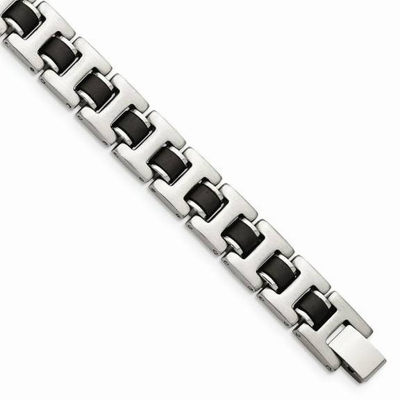 White Stainless Steel bracelet Men's Black 8.5 in 11 mm