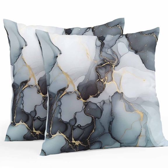 Outdoor Waterproof Pillow Covers Gradient Black Gray Marble Texture Decorative Throw Pillow Protectors for Patio Sofa Garden Couch,18x18in 2 Pack