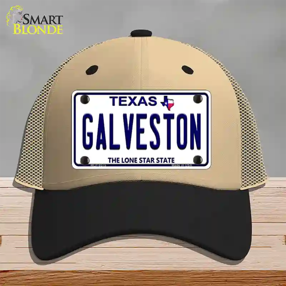 Galveston Texas Novelty License Plate Hat Mesh Khaki|Black