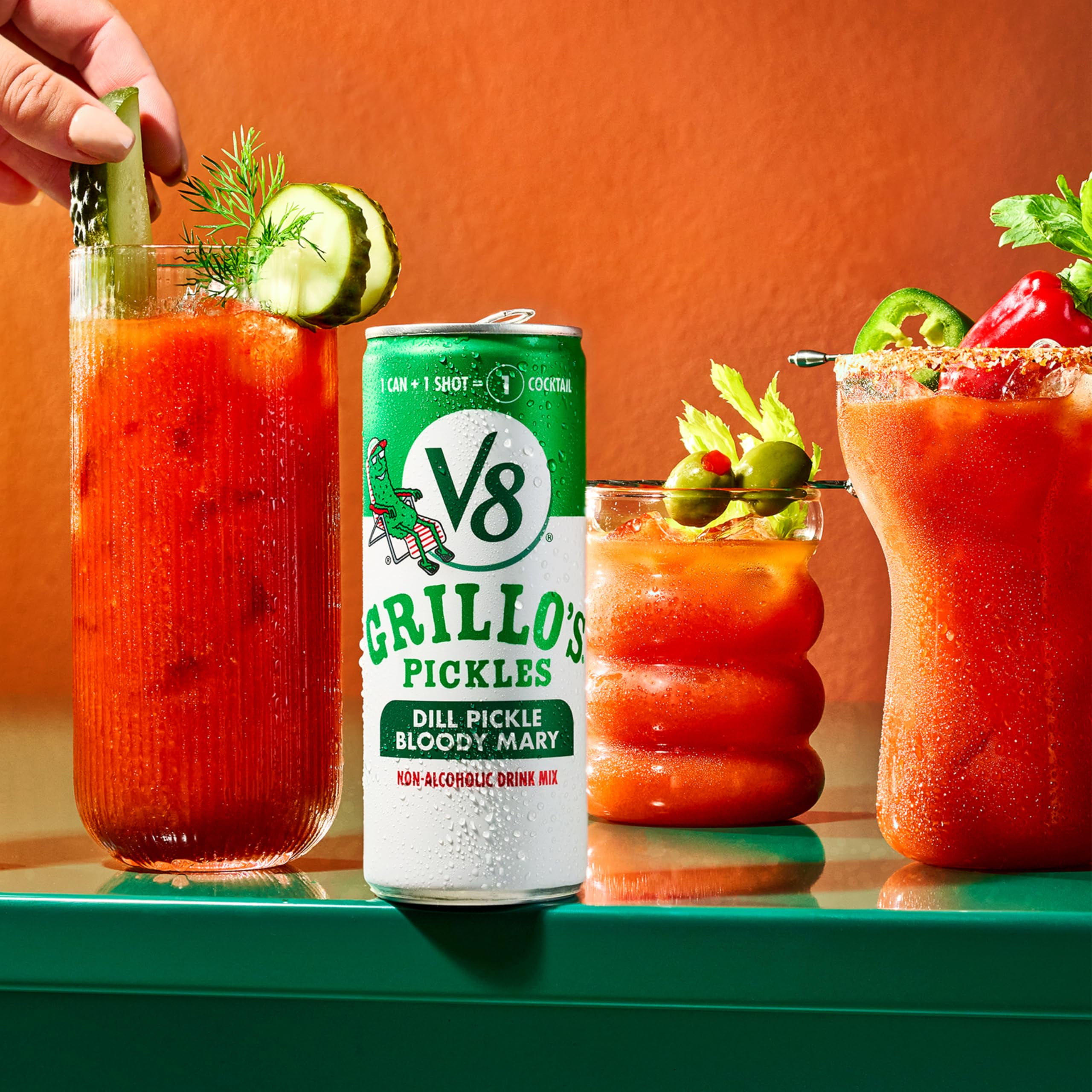 V8 Grillo's Pickles Dill Pickle Bloody Mary Mix, 8 fl oz Can (24 Pack)