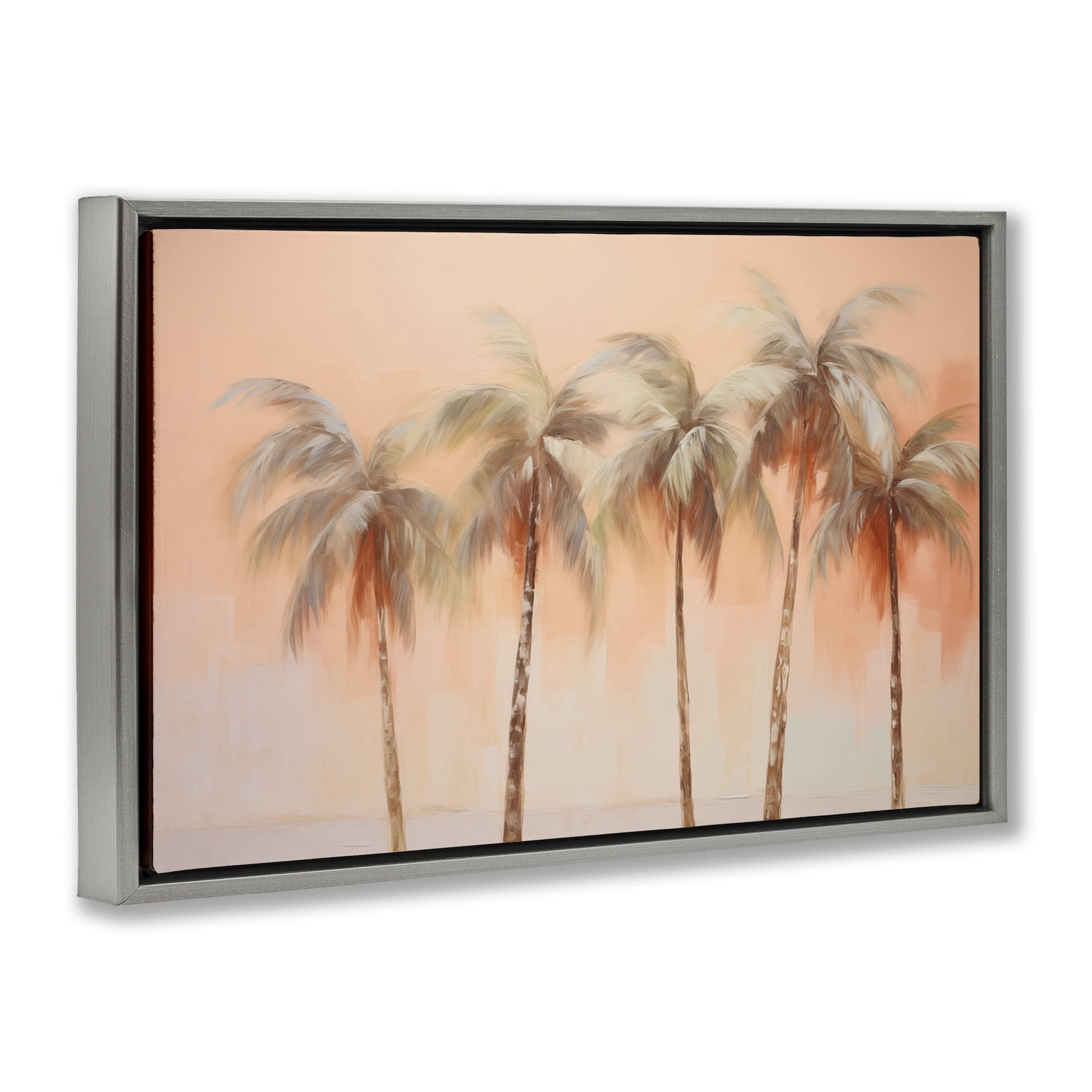 Stupell Industries Soft Palm Tree Lineup Plants & Flowers Painting Gray Floater Framed Canvas Art Print Wall Art, 25 x 17