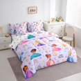 thumbnail image 3 of Erosebridal Magical Cartoon Princess Bedding Sets Queen Size,Fairy Tale Castle Comforter Sets with Sheets,Purple Rainbow Floral Bed in a Bag Queen Size,Lightweight Bedroom Decor Reversible,7-Piece, 3 of 7