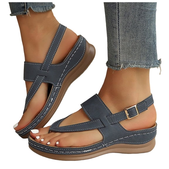 Women's Orthopedic Sandals Arch Support Flip Flops Adjustable Buckle Strap Casual Platform Walking Shoes Blue Size 9
