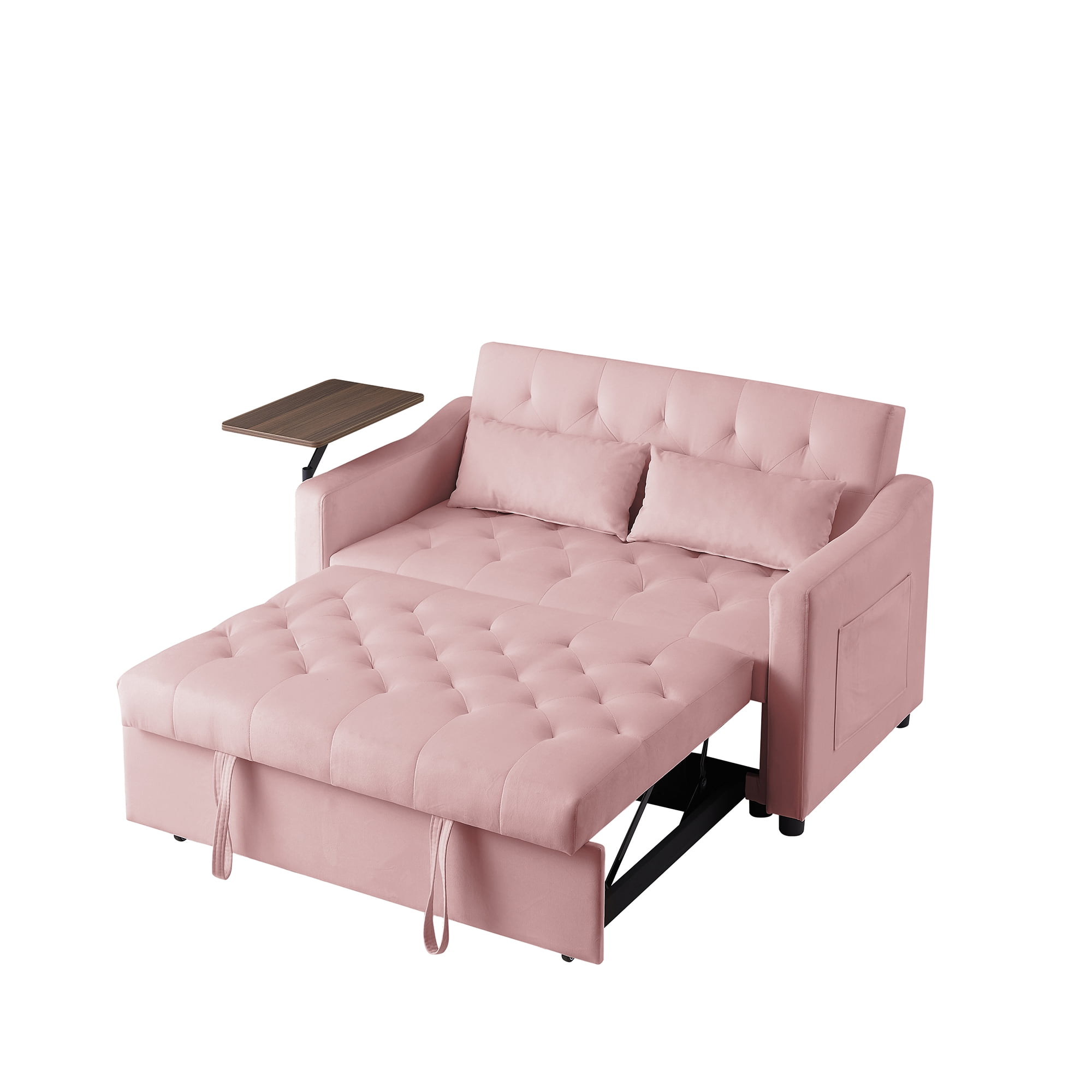 3 in 1 Convertible Sofa Bed, Velvet Sleeper Sofa Bed with Pull Out Sofa Bed, Loveseat Tufted Sofa with Side Table for Living Room,
