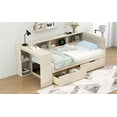 thumbnail image 4 of Twin Platform Bed Frame with Storage, Cream Upholstered Headboard, Drawers & Charging Station - Solid Wood, Twin Size for Bedroom, Easy Assembly, 4 of 12