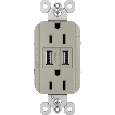 radiant TM826USBNICCV4 15 Amp Decorator Duplex Tamper Outlet Receptle with 3.1A Type A USB r, (1 Count)