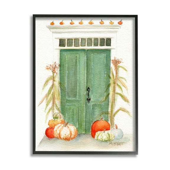 Stupell Industries Entryway Door Architecture Autumn Harvest Pumpkins Paintings Black Framed Art Print Wall Art, 24x30, by Melissa Hyatt LLC