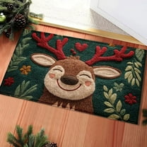 KOYPTL Christmas Doormat,40*60cm Soft Cute Santa Reindeer Christmas Bathroom Rug with Non Slip Backing Washable Durable Absorbent,Welcome Mat for Indoor Outdoor Bedroom Porch Home Decor