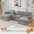 thumbnail image 2 of 124'' Modular Sectional Sofa, U-Shaped Chenille Cloud Couch with Storage, 2 Ottomans, Wireless Charging, Loudspeaker, Light, 2 Cup Holders, Double Chaise Couches for Living Room, Office, Grey, 2 of 9
