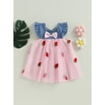 thumbnail image 2 of Cenuakty Baby Girls Summer Dress, Fly Sleeve Square Neck Strawberry Embroidery Tulle Dress Infant Outfit, 2 of 9