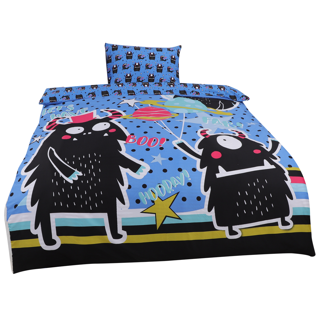 5 Piece Brushed Polyester Kids Duvet Cover Set Black Cartoon Pattern Twin