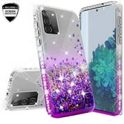 Galaxy A12 Case w[Temper Glass] Cute Liquid Glitter Bling Diamond Bumper Girls Women Phone Case for Samsung Galaxy A12 - Clear/Purple