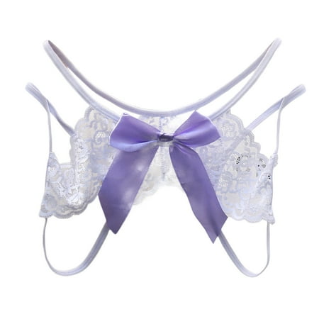 Icvfdpl Women S Underwear Embroidered Hollow Butterfly Low Waist Under Open Cut Pearl Massage Thong Soft Breathable Panties For Women Purple L