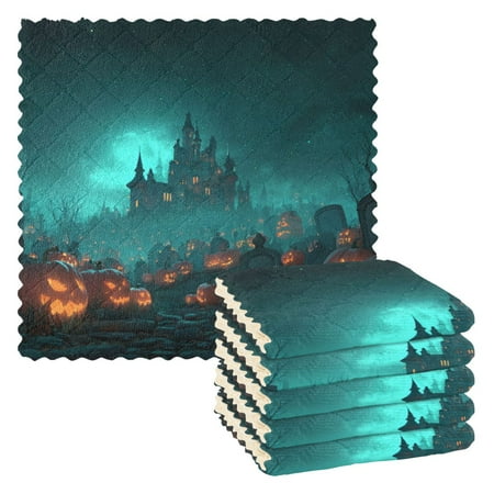 Qxltty Halloween Night 6 Pack Dish Cloths Dish Towels Reusable Kitchen Hand Towels 11&times;11in