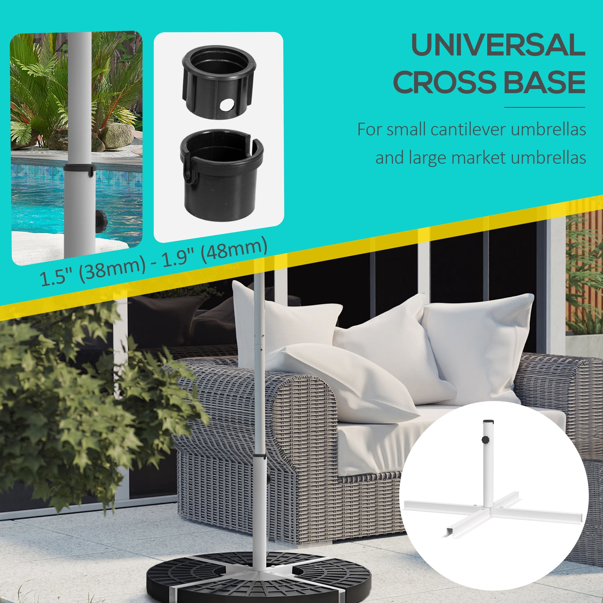 Outsunny White Cross Outdoor Universal Umbrella Brace Stand, with Side Screw for Tightening
