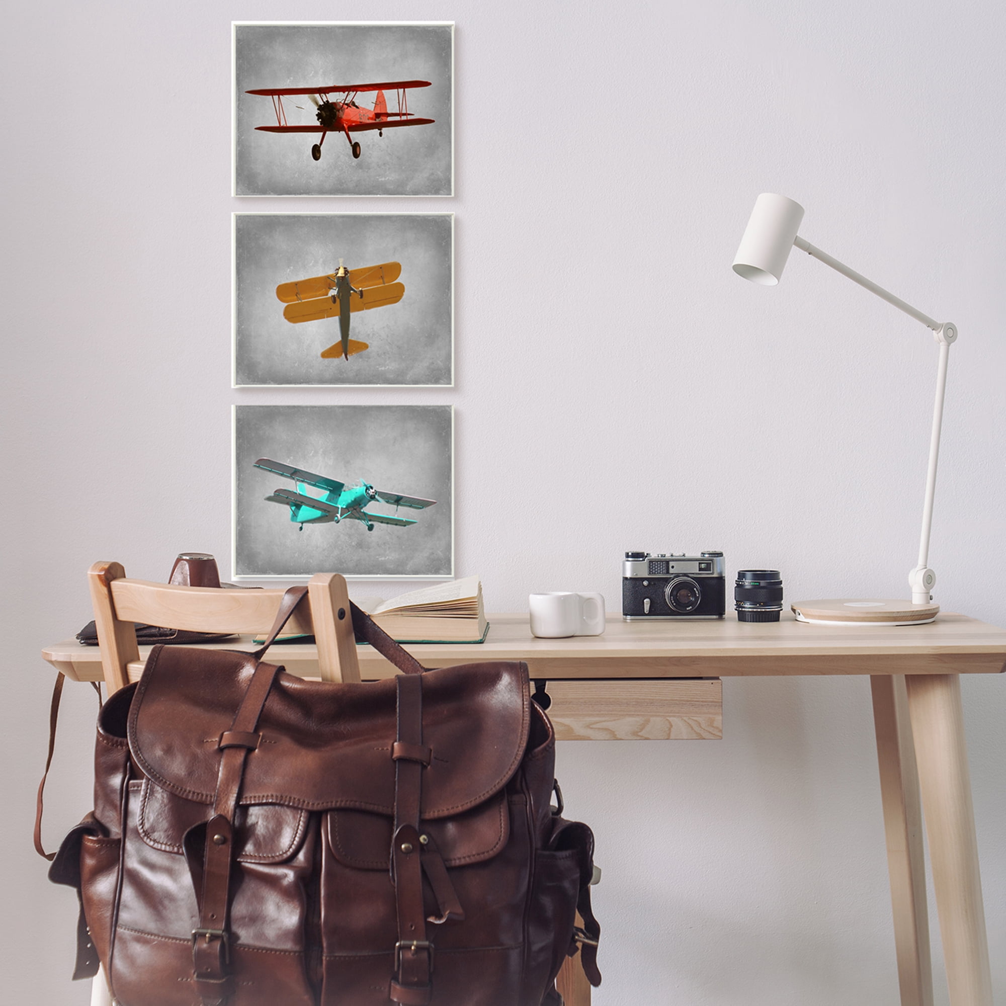 Stupell Industries Vintage Airplanes at Flight Red Yellow Blue Canvas Wall Art by Ashley Calhoun