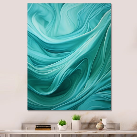 Designart "Waves Warping In A Turquoise Hue I" Abstract Shapes Wall Art Living Room