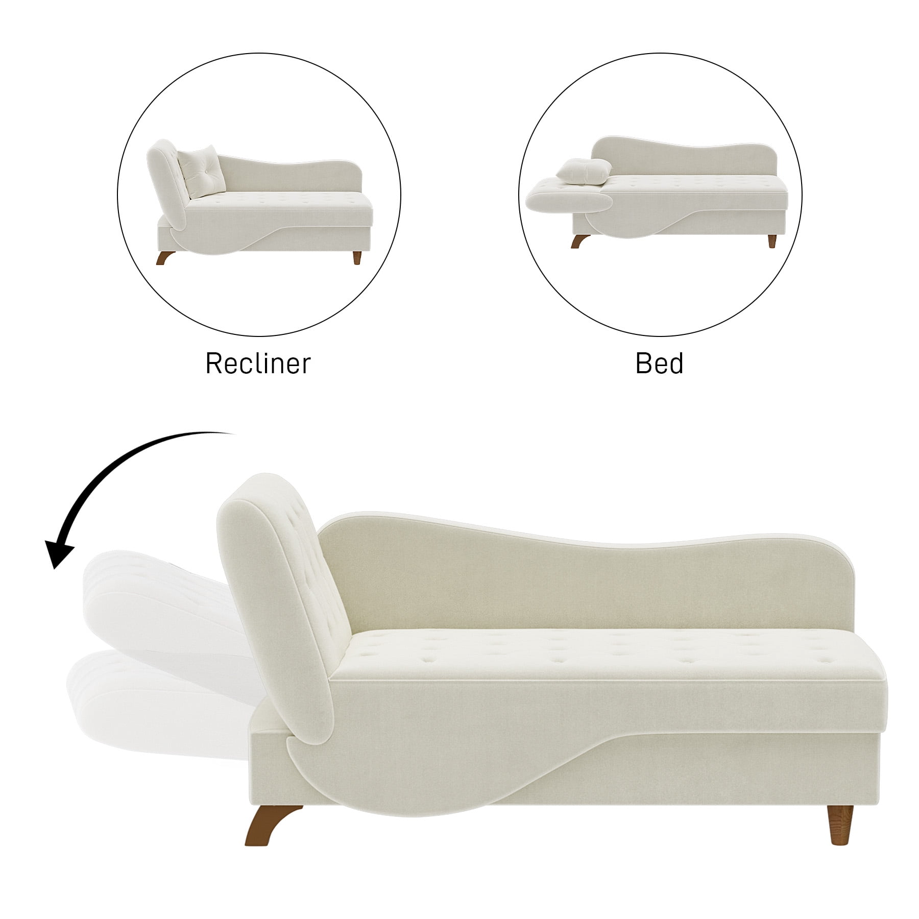 Wiilayok Chaise Lounge Chair Indoor Furniture with Storage Pillow,Adjustable Recling Sleeper Sofa Lounge Chair,Velvet Futon Sofa Couch Bed for Living Room Bedroom,Beige