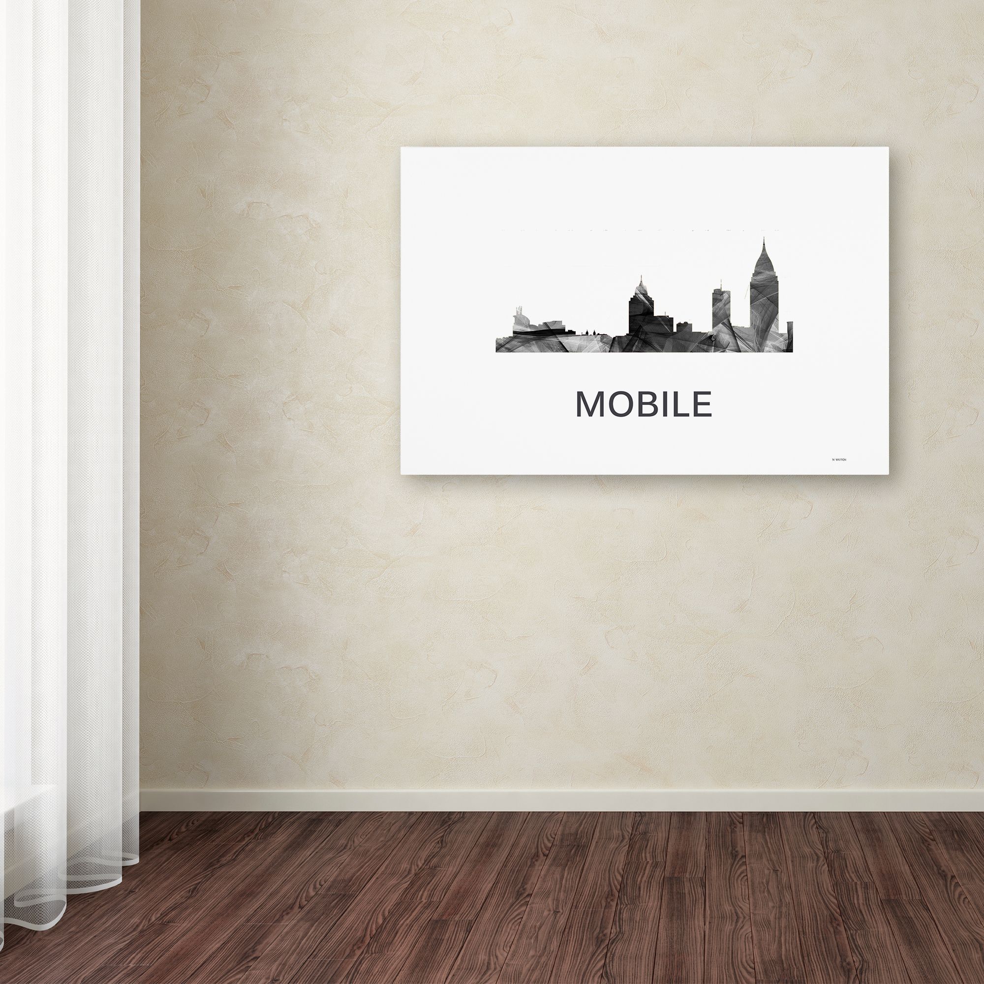Trademark Fine Art 'Mobile Alabama Skyline WB-BW' Canvas Art by Marlene Watson
