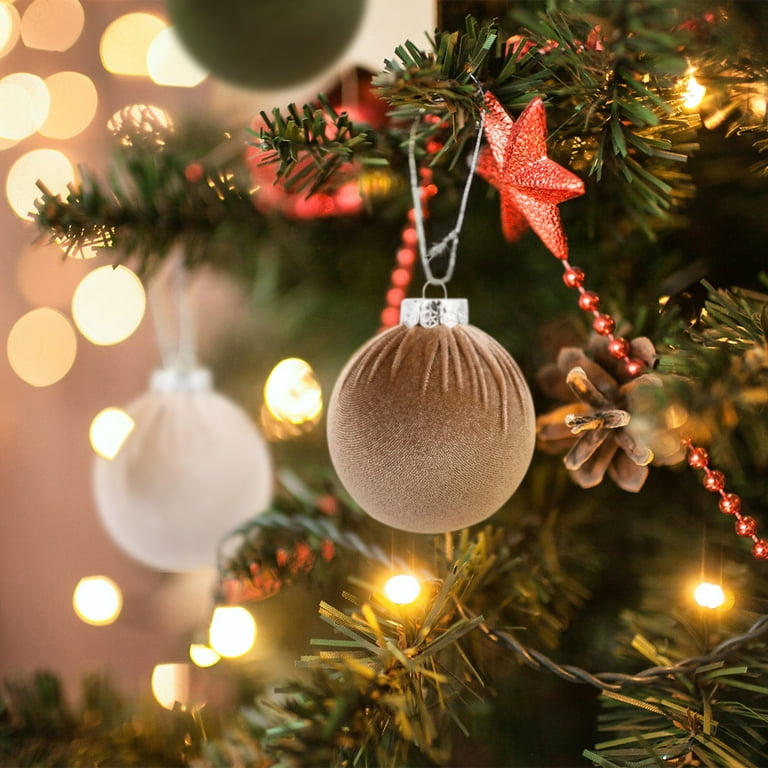 CHRISTMAS ORNAMENTS MIX Emerald, Sage Green, Silver 15 Units Set Handmade  Velvet Balls, Home Tree Decoration 