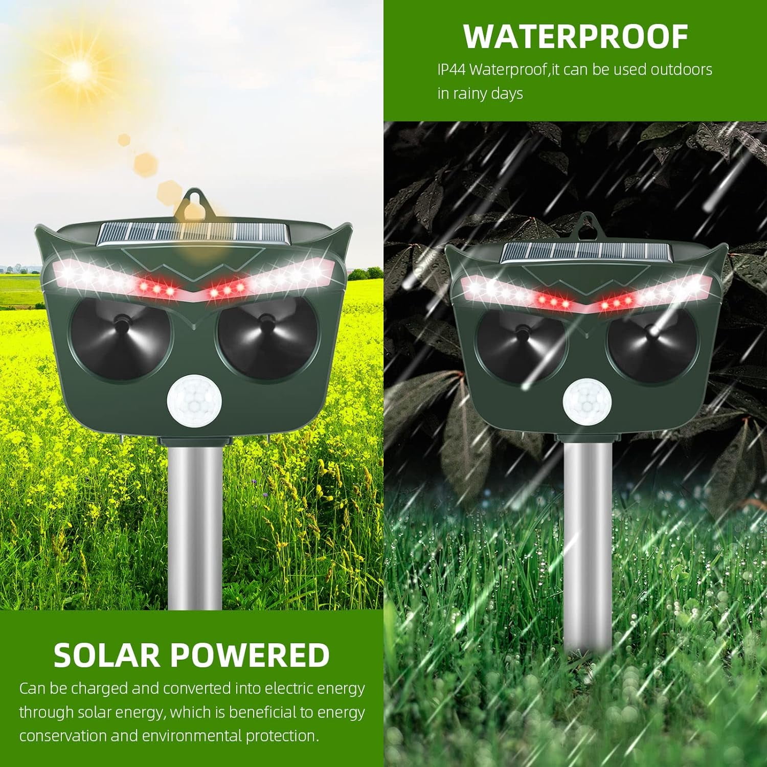 JINYI Motion Sensor Solar Powered Rainproof Humane Animal Repellent Device Dog Cat Squirrel Deer-2Pack