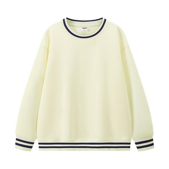 Baqcunre Women's Clothing, Womens Oversized Crewneck Long Sleeve Sweaters Color Block Striped Fall Casual Loose Knit Pullover Sweater Tops Valentines Day Gifts, 1Pc Sweater Beige L