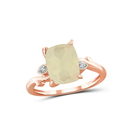 Moonstone Rose Ring - 3 Carat T.G.W. Moonstone and White Diamond Accent Rose Gold over Silver Ring