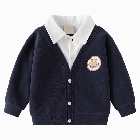 Splozh Sweaters for Kids Boys Cotton Sweatshirts Lapel Button Down Long Sleeve Pullover Tops Sweatshirts Fall Clothes,Navy,3-4 Years