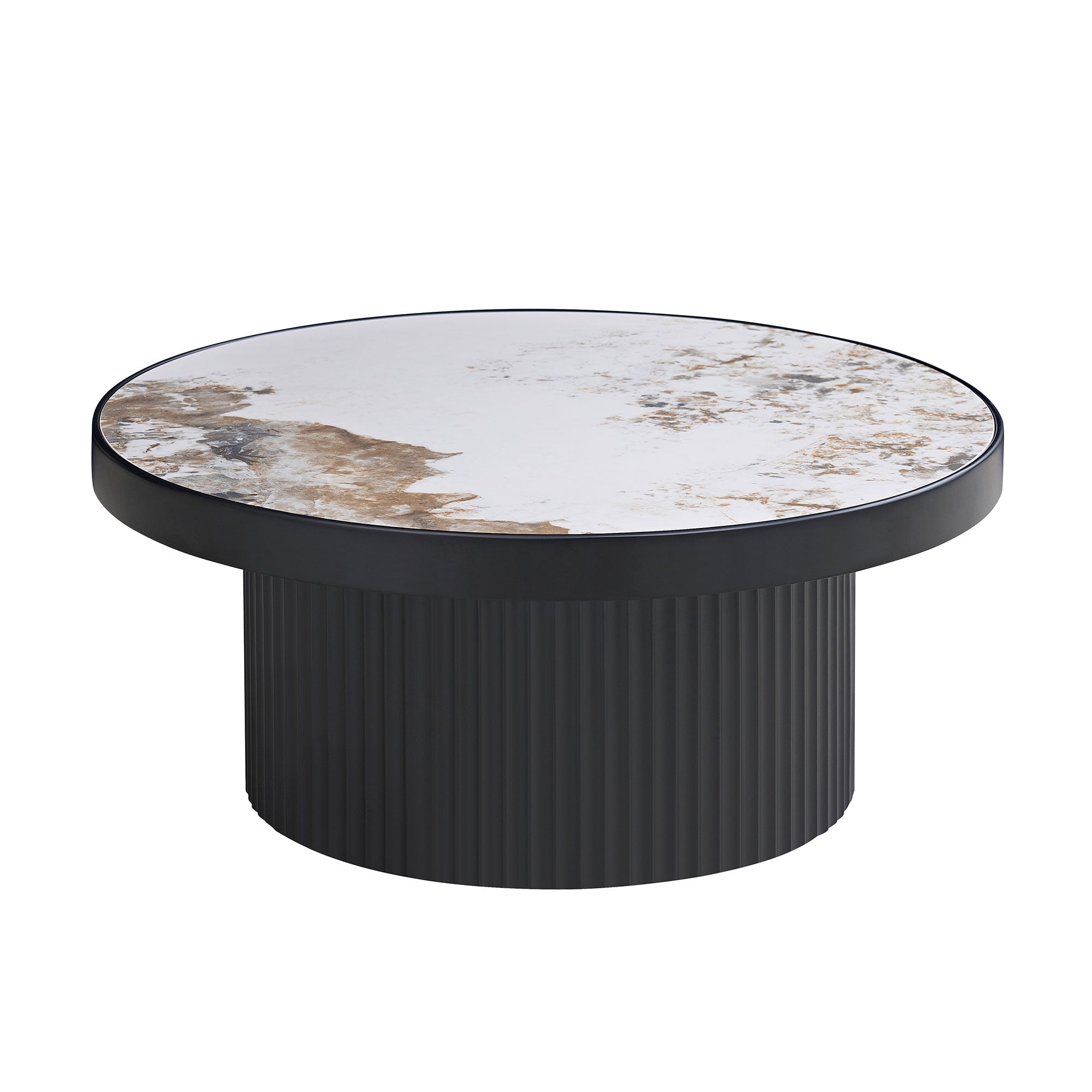 Kevinplus Round Coffee Table Set of 2 with Stone Tabletop for Living Room ,Apartment,Leisure Area, Black