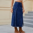 thumbnail image 6 of Women Casual And Trendy Solid Color Washed Denim Semi Elastic Waist Design Ribbon Work Skirt Alt Skirt Poodle Skirts for Women Skirt Overalls Spray Skirt Womens Skirts Long Skirt Pleated Sparkly Skirt, 6 of 7