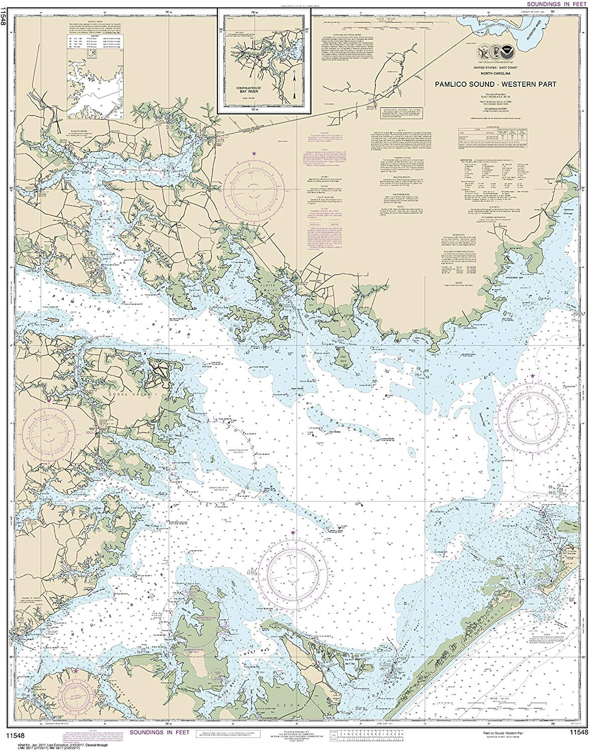 NOAA Chart 11548 Pamlico Sound Western Part 43.91" X 34.33" Matte
