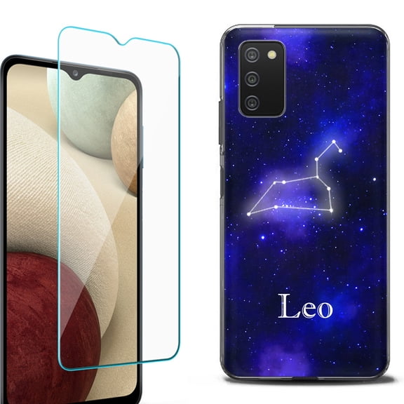 Slim-Fit Protective Fashion Phone Case (Black) for Samsung Galaxy A03s, with Tempered Glass Screen Protector, by OneToughShield ® - Zodiac / Leo