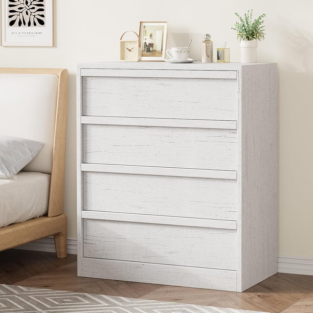 Commode à 4 Tiroirs pour Chambre. Table de Chevet en Chêne Naturel à 4 Tiroirs avec Grand Rangement. Petite Commode Moderne Organisateur Table pour Salon
