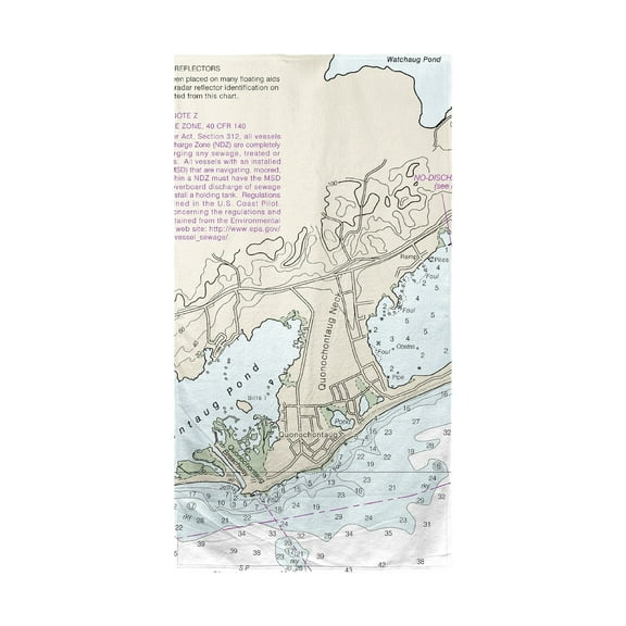 Betsy Drake BT13215B Block Island Sound - Quonochontaug, RI Nautical Map Beach Towel
