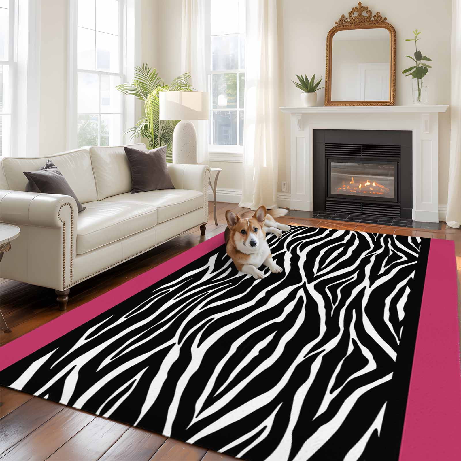 Zebra Printed Area Rugs 5'x7', Washable Small Throw Rugs for Laundry Room Playroom, Modern Geometric Balck White Stripes Indoor Outdoor Rug Non-Slip Low Pile Carpet Runner Reversible Floor Mats