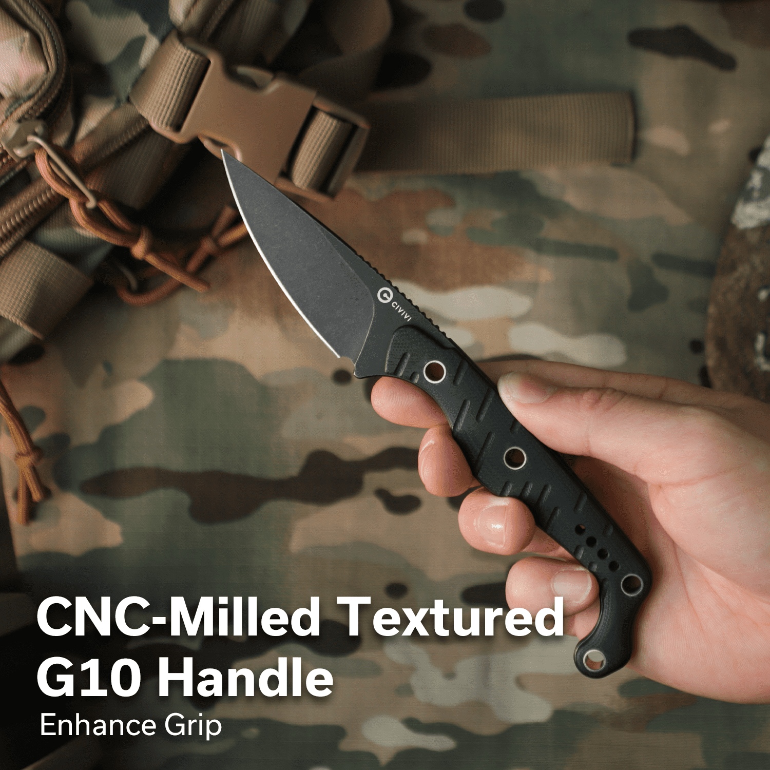 CIVIVI SOKN Fixed Blade Black G10 & Black Nitro-V Stainless Steel Knife C22027-3