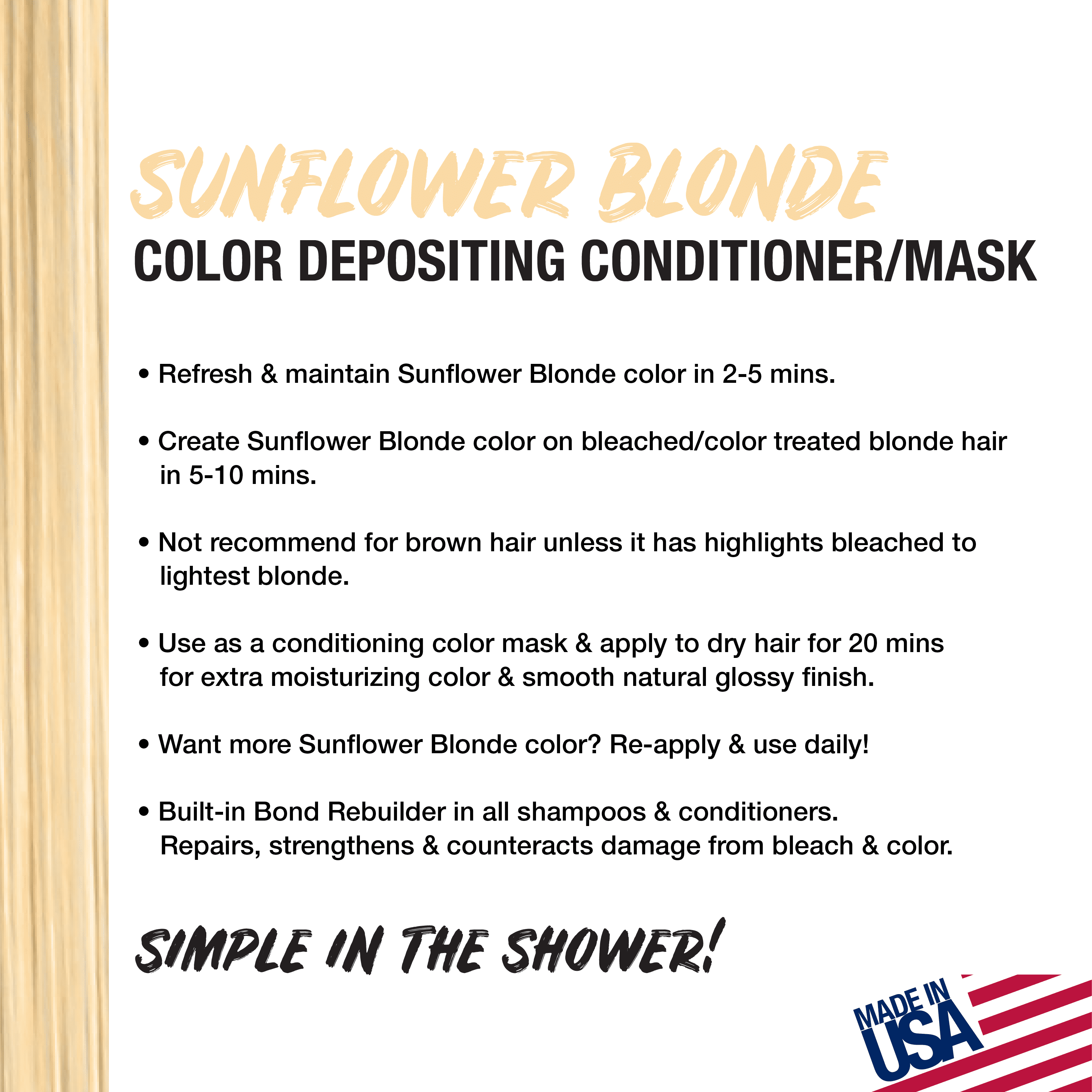 No Fade Fresh Color Depositing Conditioner with BondHeal Bond Rebuilder, Plant-Based, Vegan, Cruelty-Free 6.4 oz - Sunflower Bright Blonde Hair Color Mask