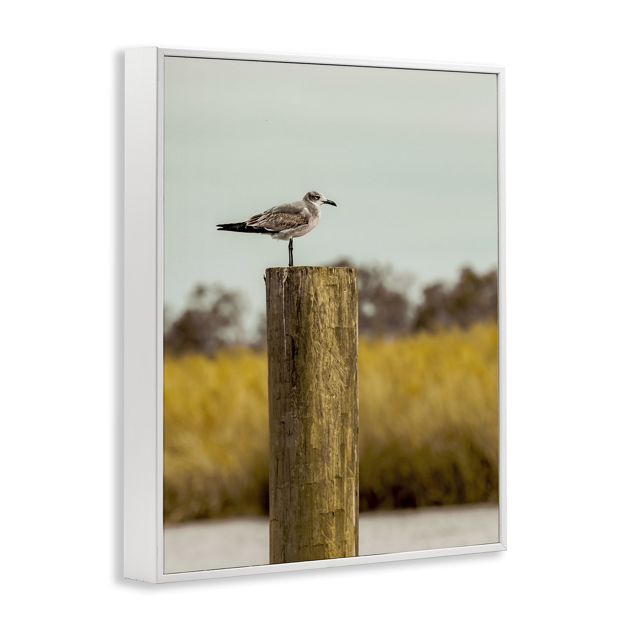 Stupell Industries Gull On Piling White Framed Giclee Art, design by Christy Berry