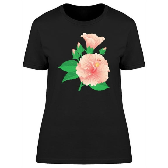 Pink Hibiscus Flowers And Leaves T-Shirt Women -Image by Shutterstock, Female XX-Large