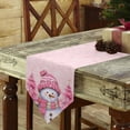 thumbnail image 3 of Table Runner Dresser Scarves Christmas Snowman with Hat Cotton Linen Burlap Table Cover Pink Xmas Tree Winter Snowflake Table Runners for Family Kitchen Dining Holiday Party Banquet Decor, 3 of 5