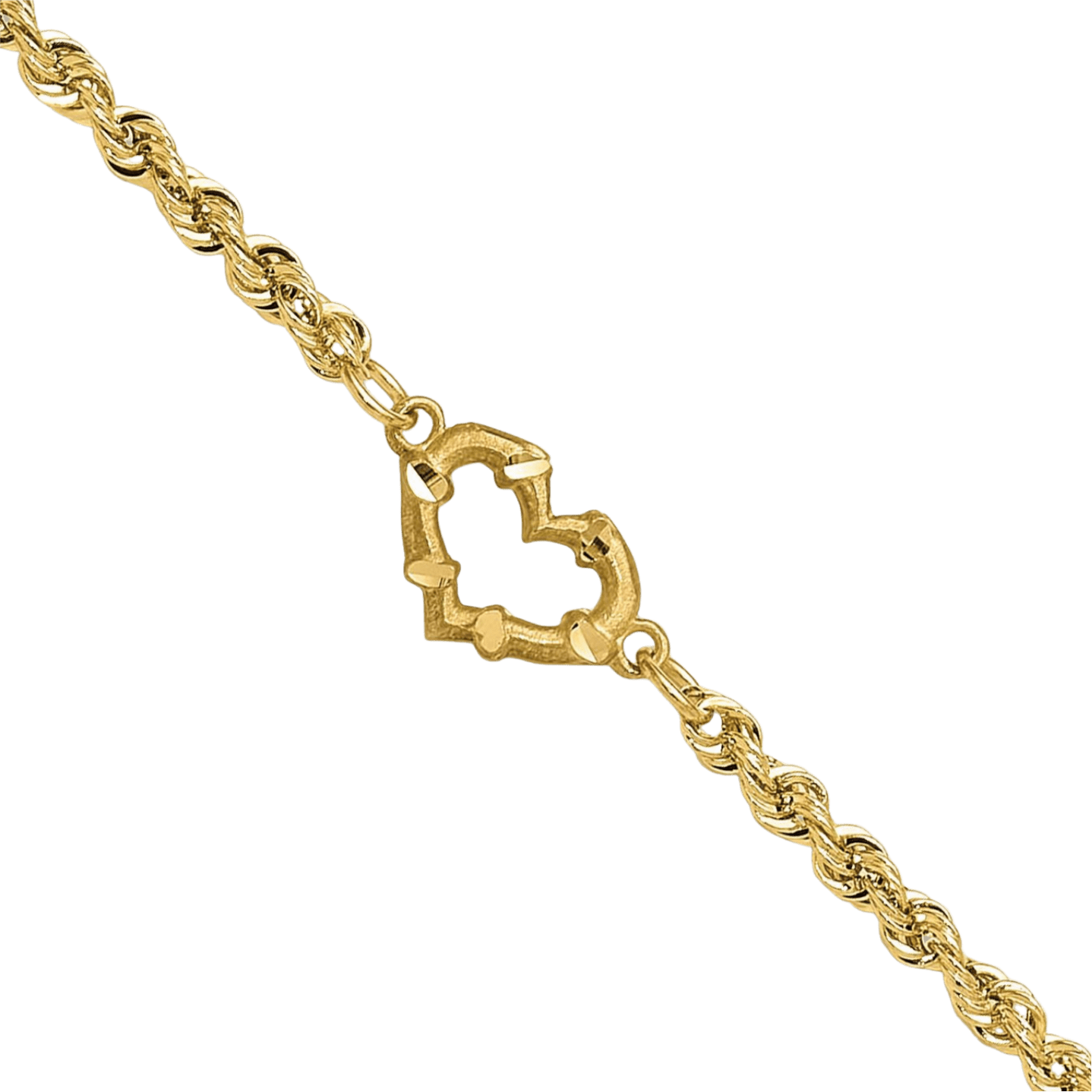 14K Solid Yellow Gold Heart Rope Chain Anklet Summer Beach Foot Ankle Bracelet