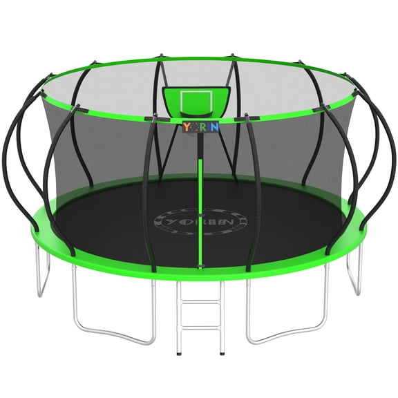 YORIN Trampolines Outdoor, 1500LBS 16FT Trampoline for Kids and Adults, Backyard Heavy Duty Trampoline with Enclosure Net, Basketball Hoop, Ladder, Birthday Gift